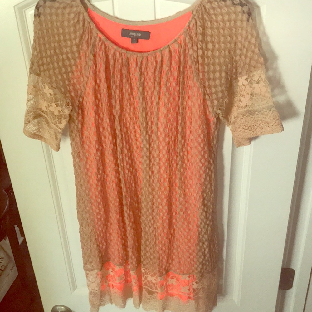 Lace tan/coral orange dress